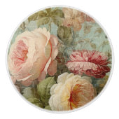 Franse Bloemenmarkt Roze n Geel Bloemen Keramische Knop (Voorkant)