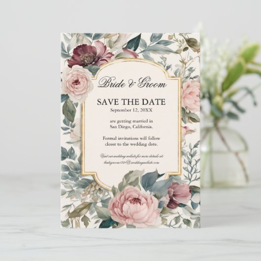 Franse bloementuin Elegant Roos n Goud Kaart (Staand voorkant)