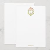Franse bloemige monogram coquette strik bedankkaart (Voorkant / Achterkant)