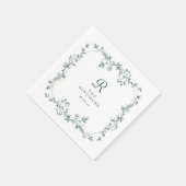 Franse bloemige smaragdgroene monogram bruiloft servet (Hoek)