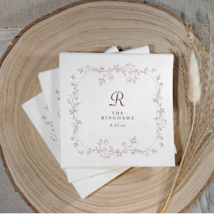 Franse bloemige stoffige roze mauve monogram bruil servet