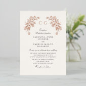 Franse Bloemige Tulp Monogram Trouwdag Folie Uitnodiging (Staand Voorkant)