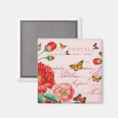 Franse bloemige vintage magneet met rode bloem (Voorkant / Achterkant)