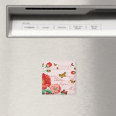 Franse bloemige vintage magneet met rode bloem (Insitu (Vaatwasser))