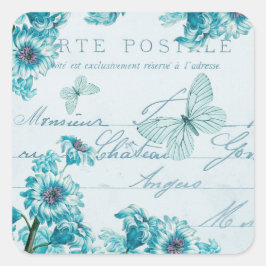 Franse bloemige vintage stickers met blauwe bloeme