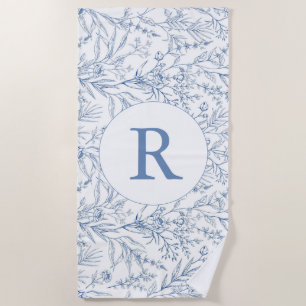 Franse bloemmotief toile blauwe monogram badhanddo strandlaken