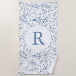 Franse bloemmotief toile blauwe monogram strandhan strandlaken