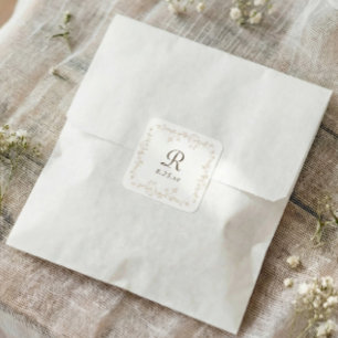 Franse Bloemrijke Beige Tane Vintage Monogram Huwe Vierkante Sticker