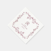 Franse bloemrijke bordeauxrode monogram bruiloft servet (Hoek)