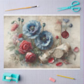 Franse Blue Poppies Rozen Love Letter Decoupage Tissuepapier (Craft)
