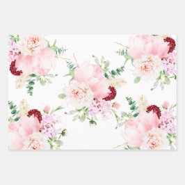 Franse Blush Roze en Witte Waterverf Bloemen Inpakpapier Vel