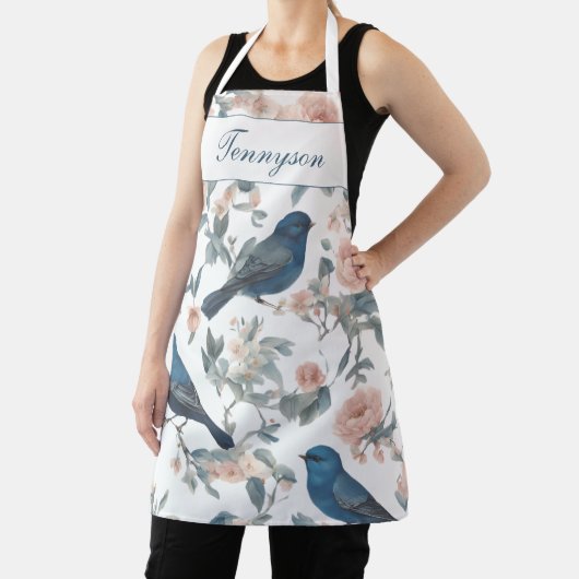 Franse boerderij Monogram Chinoiserie Navy Schort (Insitu)