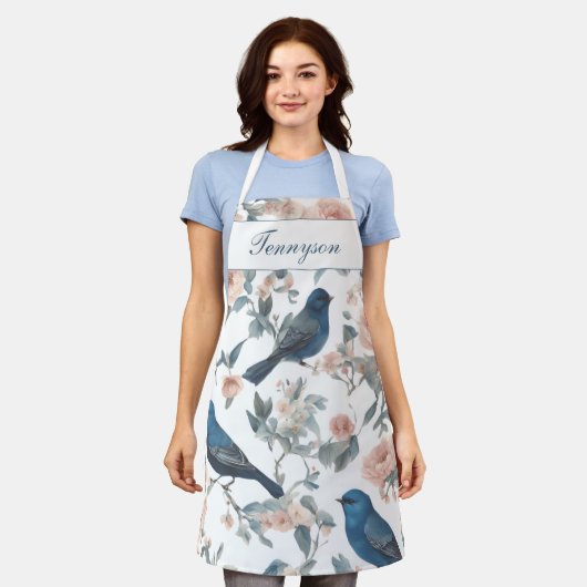  Franse boerderij Monogram Chinoiserie Navy Schort (Gedragen)