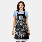 Franse boerderij Peony Monogram Chic Zwart Schort (Gedragen)