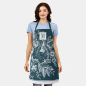 Franse boerderij Peony Monogram Dark Turquoise Schort (Gedragen)