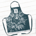 Franse boerderij Peony Monogram Dark Turquoise Schort<br><div class="desc">Pas dit chic,  modern volwassen schort aan met je monogram! Dit elegante schort heeft je eigen initialen op een prachtig donkerturquoise florale pony  frans boerderijontwerp.</div>