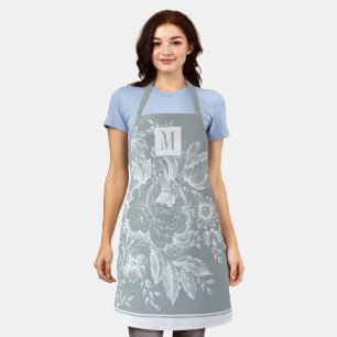  Franse Boerderij Peony Monogram Lichtgrijs Schort