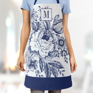  Franse boerderij Peony Monogram Navy Blue Schort
