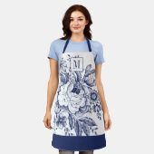  Franse boerderij Peony Monogram Navy Blue Schort (Gedragen)