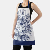 Franse boerderij Peony Monogram Navy Blue Schort (Insitu)