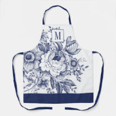 Franse boerderij Peony Monogram Navy Blue Schort (Voorkant)