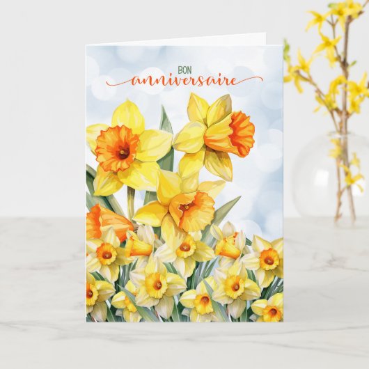 Franse Bon Anniversaire Daffodil Garden Verjaardag Kaart (Gele Bloem)