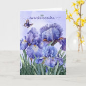 Franse Bon Anniversaire Paarse Iris Verjaardag Kaart (Gele Bloem)