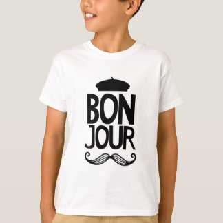 Franse Bonjour Mustache T-Shirt