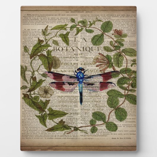 Franse botanische bladeren moderne vintage libel fotoplaat (Voorkant)