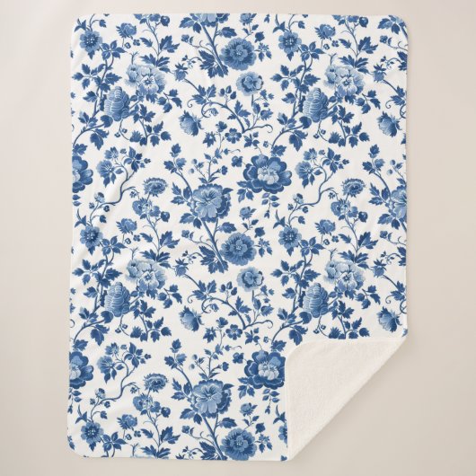 Franse botanische bloemenprint sherpa deken (Voorkant)