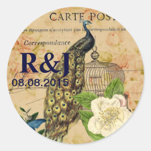 franse botanische camellia berdcage pauock ronde sticker