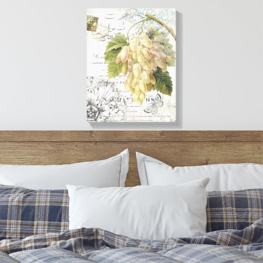  Franse Botanische druiven uitgerekt canvas Afdruk (Insitu (Slaapkamer))