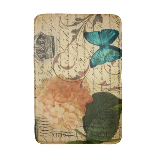  Franse botanische kunst vlinder hortensia Badmat (Voorkant Verticaal)