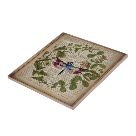 franse botanische overblijfselen moderne  libellen tegeltje (Zijkant)