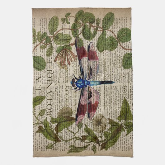 franse botanische overblijfselen moderne  libellen theedoek (Verticaal)