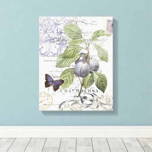  Franse Botanische Plum stretched canvas (Insitu (Houten vloer))