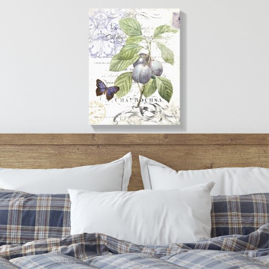  Franse Botanische Plum stretched canvas (Insitu (Slaapkamer))