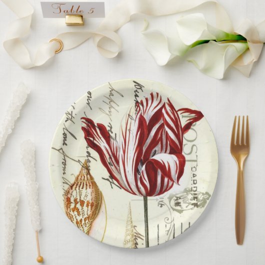  Franse Botanische Tulpen Paris Tea Party Papieren Bordje (Huwelijk)