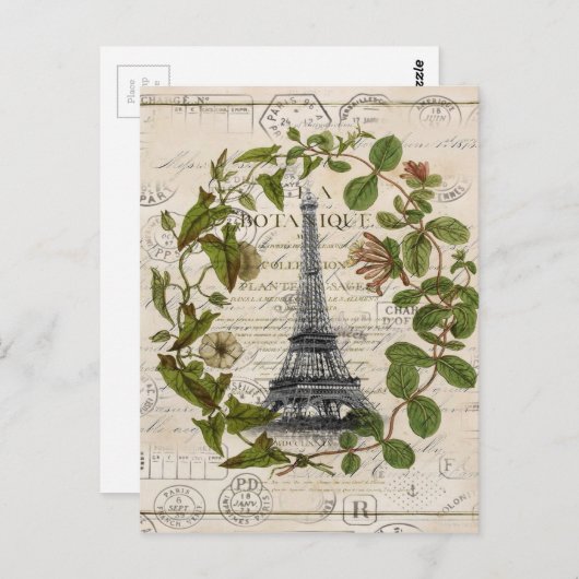 franse botanische visolie vertrekt parijs eiffel t briefkaart (Voorkant / Achterkant)