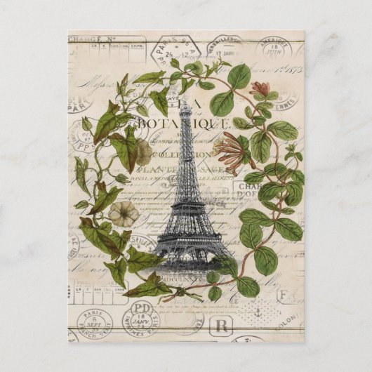 franse botanische visolie vertrekt parijs eiffel t briefkaart (Voorkant)
