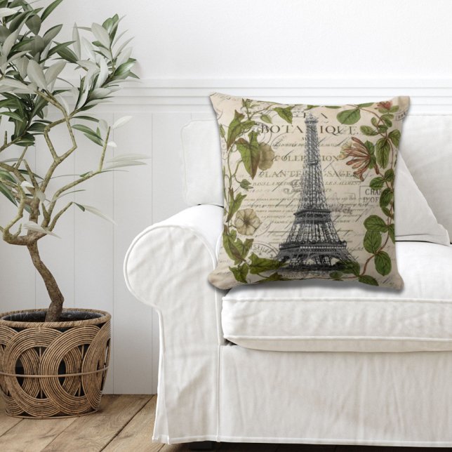 franse botanische visolie vertrekt parijs eiffel t kussen (french botanical ivy leaves paris eiffel tower throw pillow)