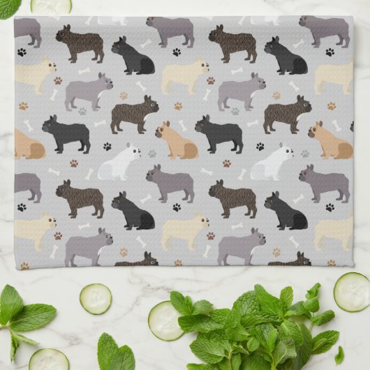 Franse Botten met bulledog en pols grijs Theedoek (Gevouwen)