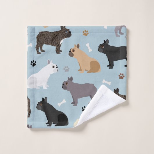 Franse Botten van Bulldog en Paws Blue Bad Handdoek (Wasdoekje)