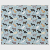 Franse Botten van Bulldog en Paws Blue Cadeaupapier (Vlak)