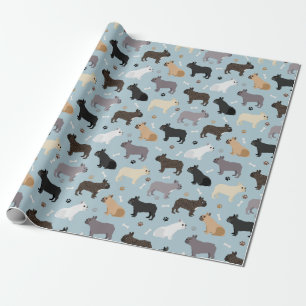 Franse Botten van Bulldog en Paws Blue Cadeaupapier