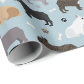 Franse Botten van Bulldog en Paws Blue Cadeaupapier (Rol Hoek)