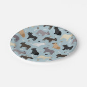 Franse Botten van Bulldog en Paws Blue Papieren Bordje (Gekanteld)