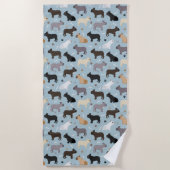 Franse Botten van Bulldog en Paws Blue Strandlaken (Voorkant)