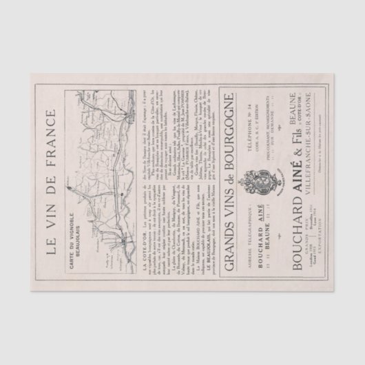  Franse Bourgogne Wijn en kaart ontkoppeling Tissuepapier (Voorkant)
