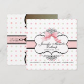 Franse Bow Damask Swirl Geboorteaankondiging Meisj Aankondiging (Voorkant / Achterkant)